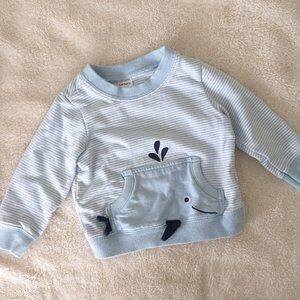 Carter's Cute Baby Blue/White Stripe Crew Neck Sweatshirt, Whale detail. Size 9M
